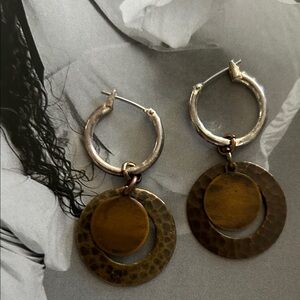 Chic Mixed Metal  with natural brassHoop Earrings